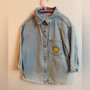 Zara X Smiley World Light Blue Denim Jacket with Yellow Smiley Patch 4-5 years